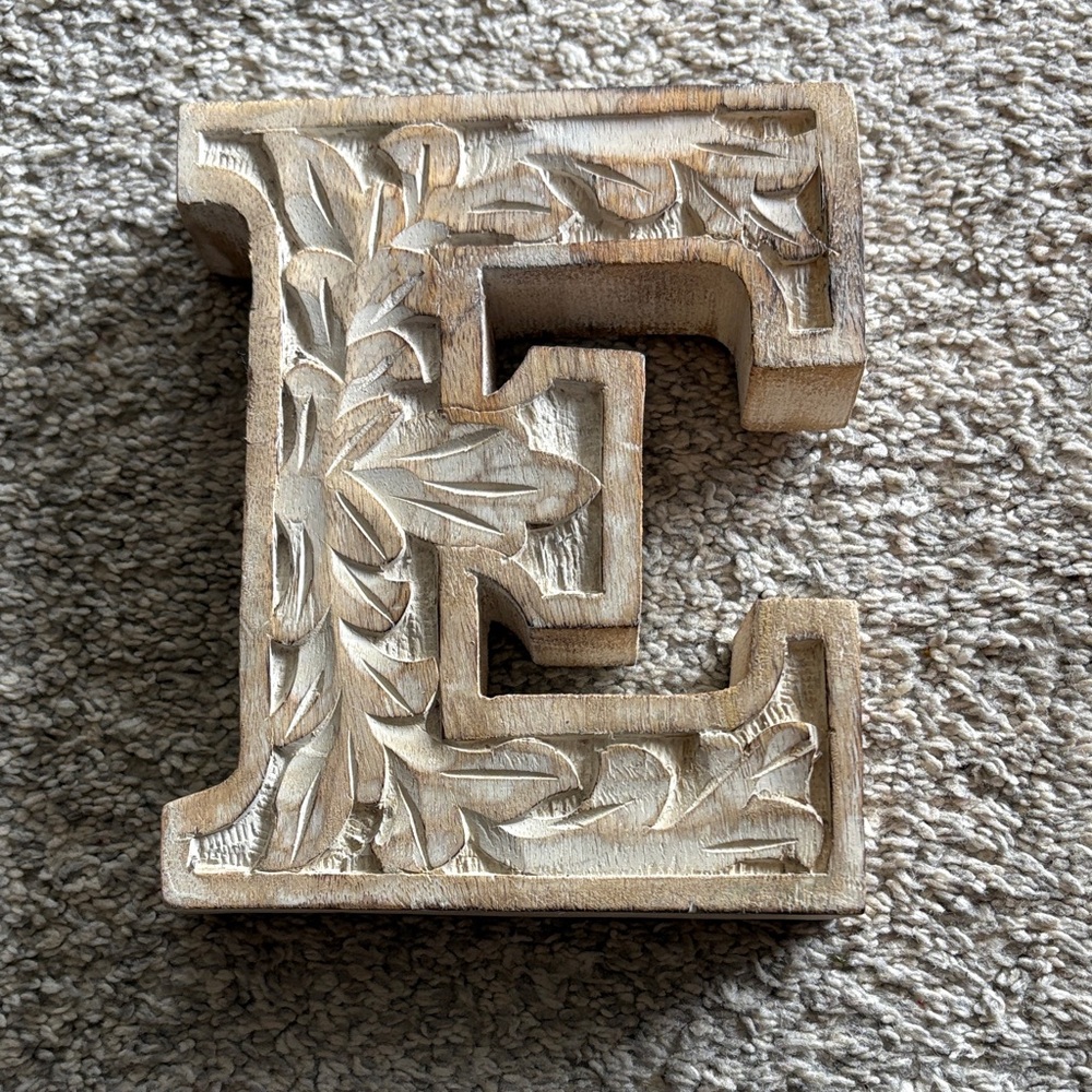 Carved Wooden Letter E Decor